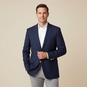 Ralph Lauren Mens 56L Navy Blue Blazer Sport Coat 2 Button Wool Blend Jacket